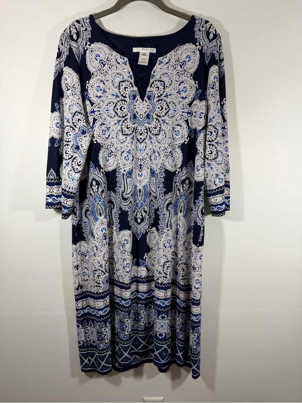 Studio One New York Navy Blue Paisley Print Women’s Dress